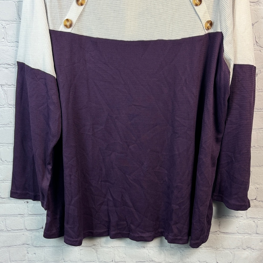 BloomChic Purple and White Long Sleeve Top with Button Accents Plus Size 3X - Picture 6 of 7